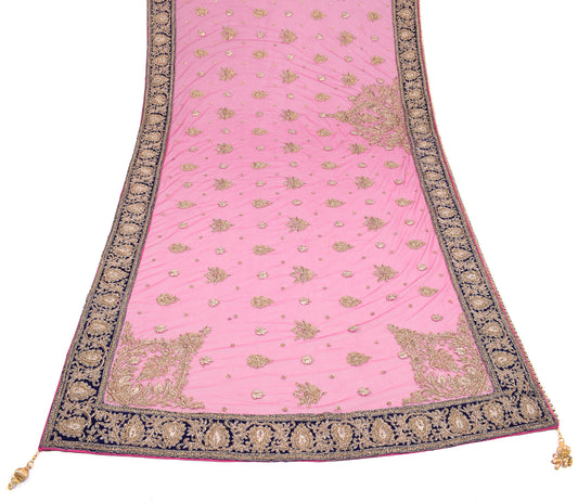Sushila Vintage Pink Heavy Dupatta Net Mesh Zardozi Stone Work Long Stole Veil