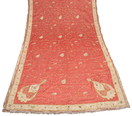 Sushila Vintage Orange Heavy Dupatta Zardozi/Dabka 1980s Wedding Chiffon Long Stole