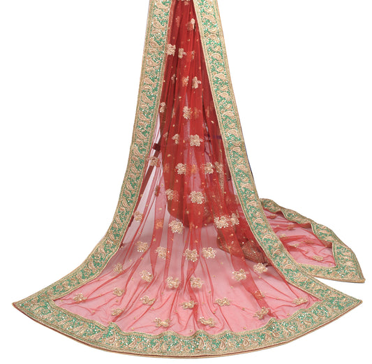 Sushila Vintage Red Nikaah Dupatta Nat Mesh zardozi Work HEAVY Long Stole