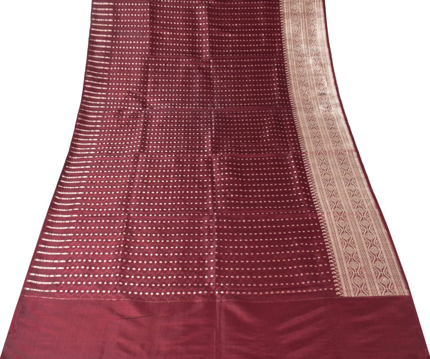 Sushila Vintage Heavy Saree Pure Satin Silk Banarasi Brocade Maroon Sari Fabric