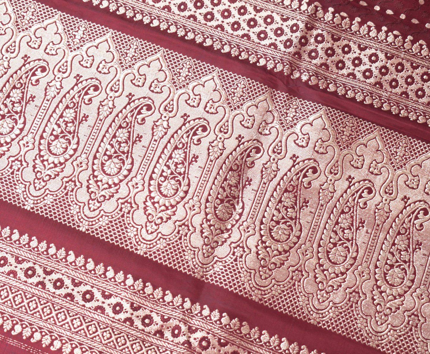 Sushila Vintage Heavy Saree Pure Satin Silk Banarasi Brocade Maroon Sari Fabric