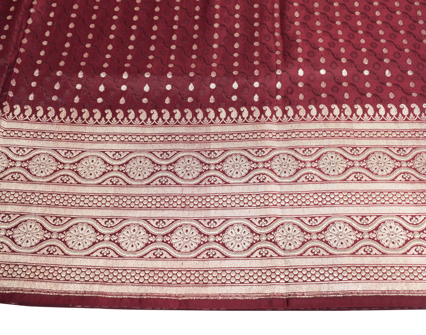 Sushila Vintage Heavy Saree Pure Satin Silk Banarasi Brocade Maroon Sari Fabric