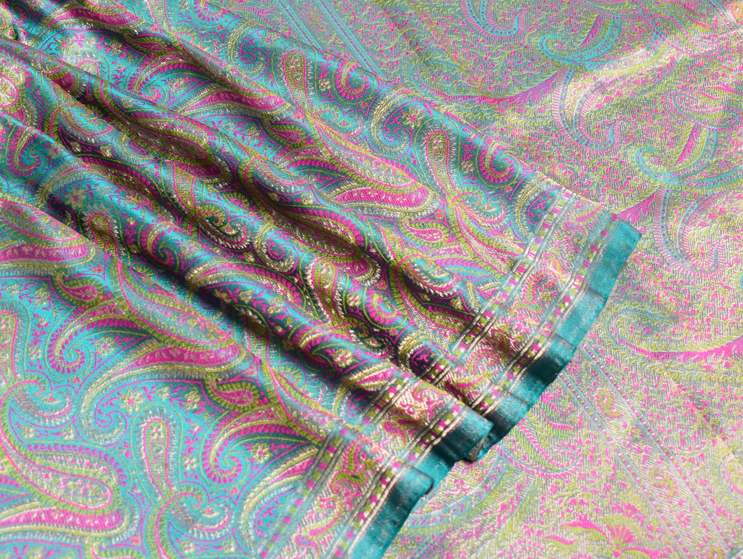 Sushila Vintage Heavy Saree Pure Satin Silk Banarasi Brocade Woven Teal Sari