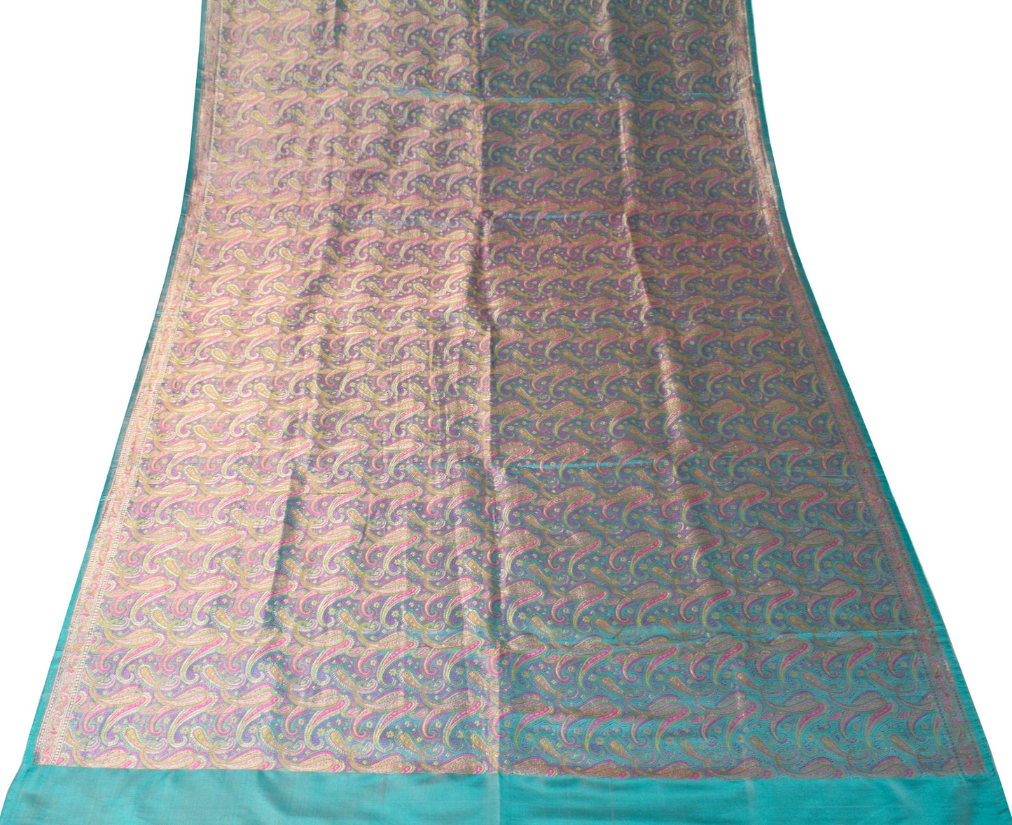 Sushila Vintage Heavy Saree Pure Satin Silk Banarasi Brocade Woven Teal Sari