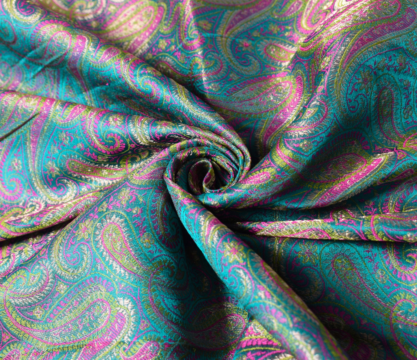 Sushila Vintage Heavy Saree Pure Satin Silk Banarasi Brocade Woven Teal Sari