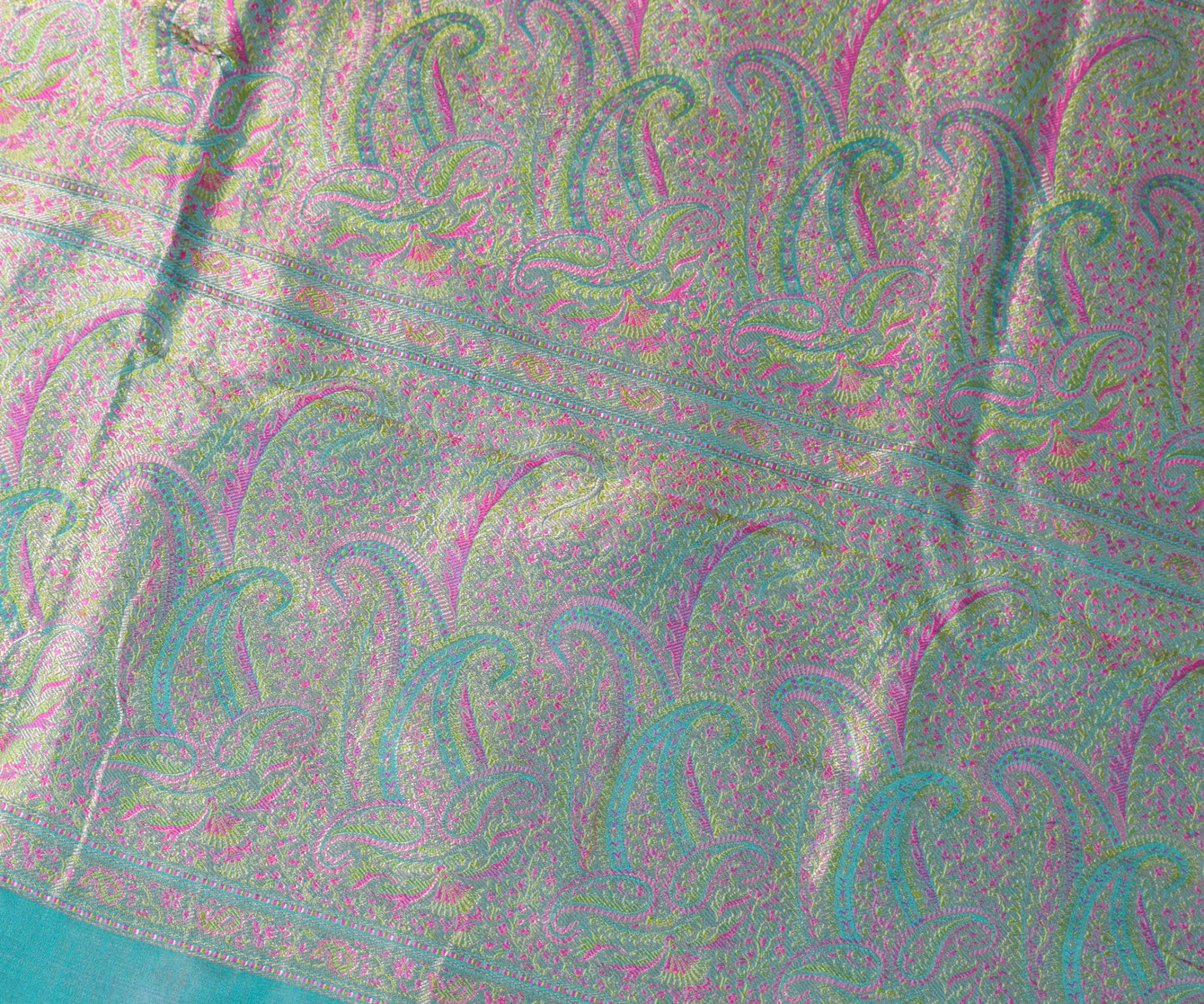 Sushila Vintage Heavy Saree Pure Satin Silk Banarasi Brocade Woven Teal Sari