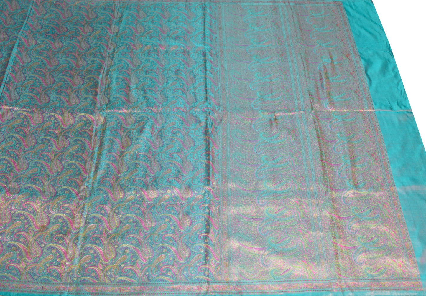 Sushila Vintage Heavy Saree Pure Satin Silk Banarasi Brocade Woven Teal Sari