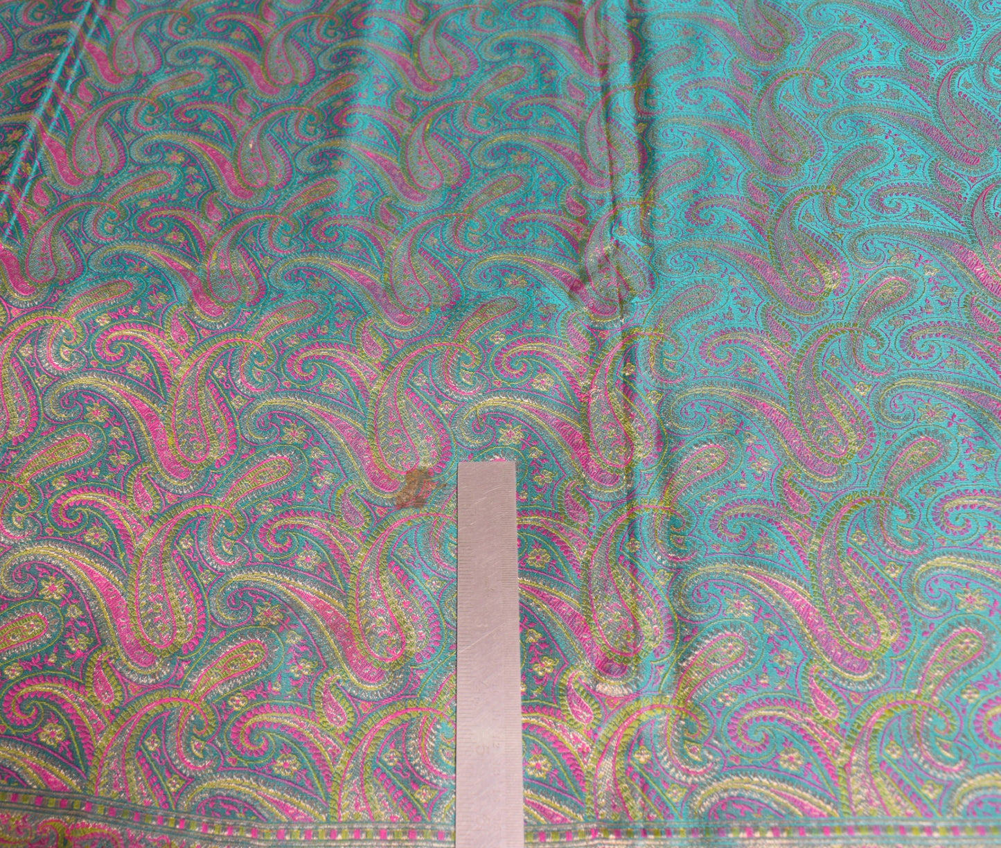 Sushila Vintage Heavy Saree Pure Satin Silk Banarasi Brocade Woven Teal Sari