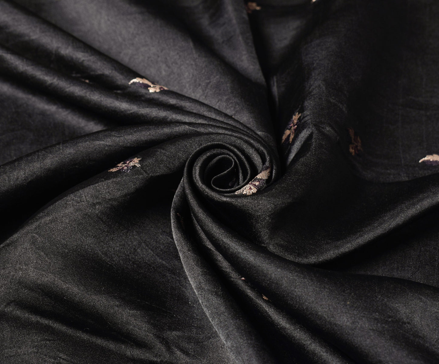 Sushila Vintage Black Heavy Saree Pure Satin Silk Banarasi Brocade Sari Fabric