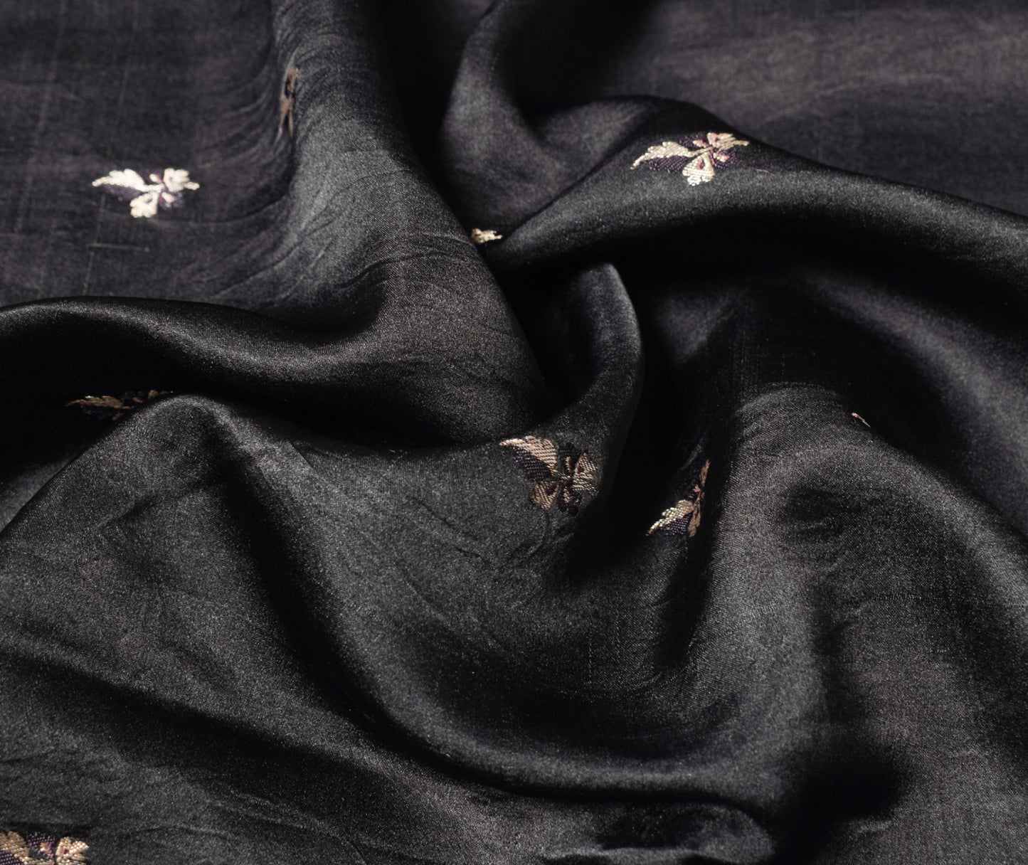 Sushila Vintage Black Heavy Saree Pure Satin Silk Banarasi Brocade Sari Fabric