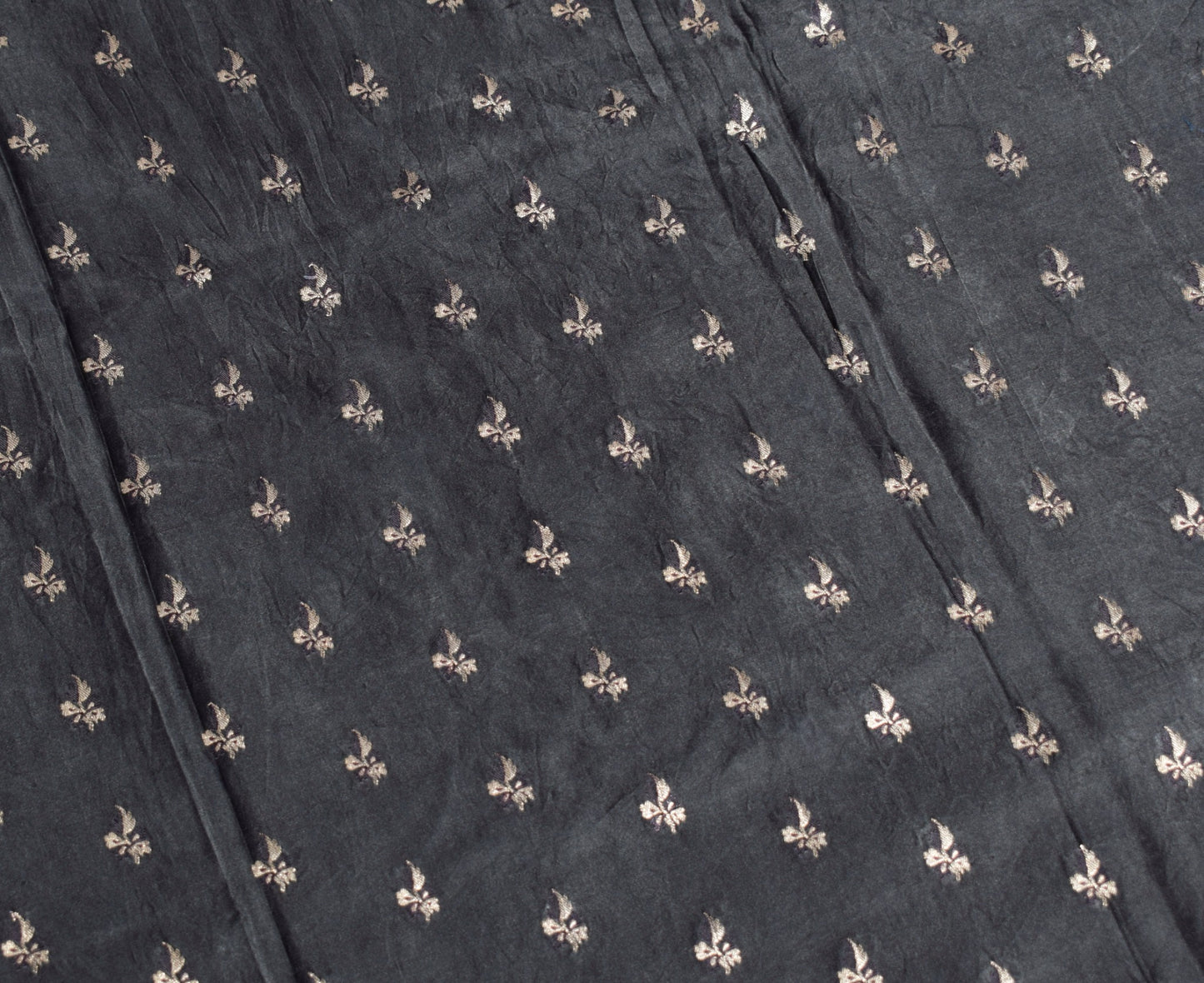 Sushila Vintage Black Heavy Saree Pure Satin Silk Banarasi Brocade Sari Fabric