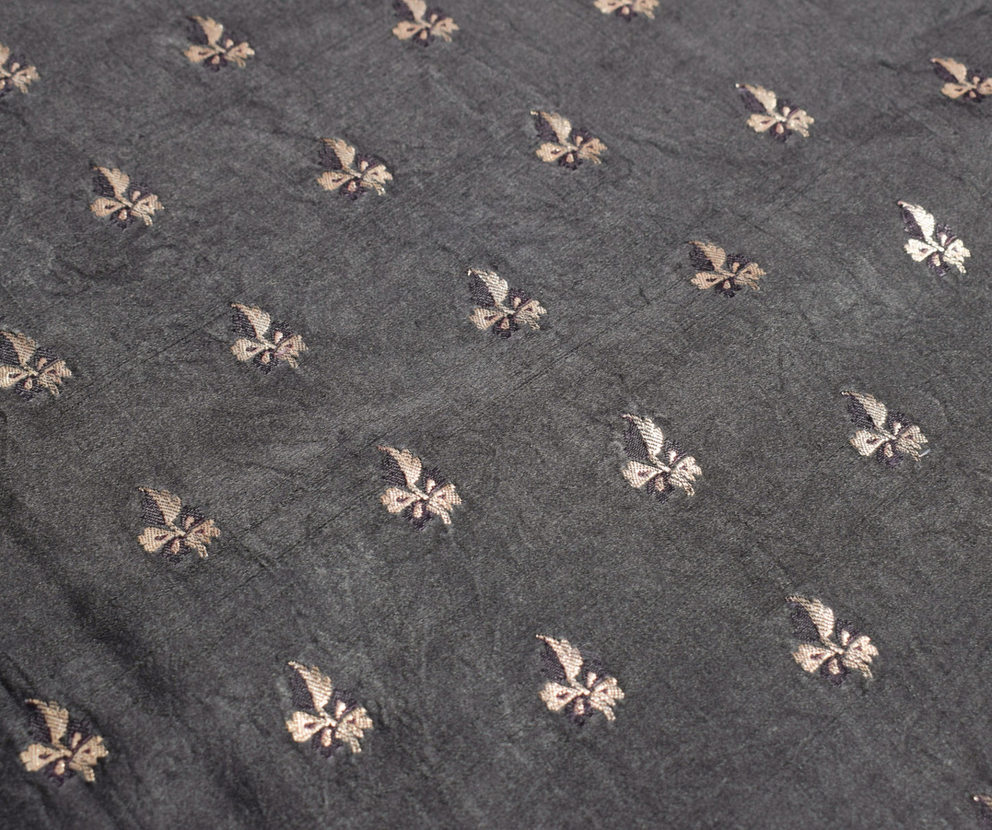 Sushila Vintage Black Heavy Saree Pure Satin Silk Banarasi Brocade Sari Fabric