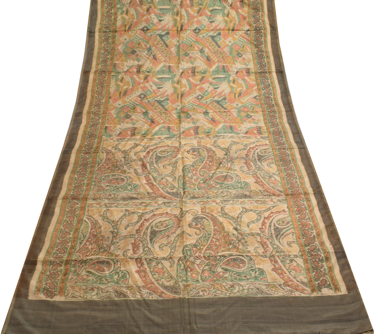 Sushila Vintage Light Brown Scrap Saree 100% Pure Silk Woven Soft Sari Fabric
