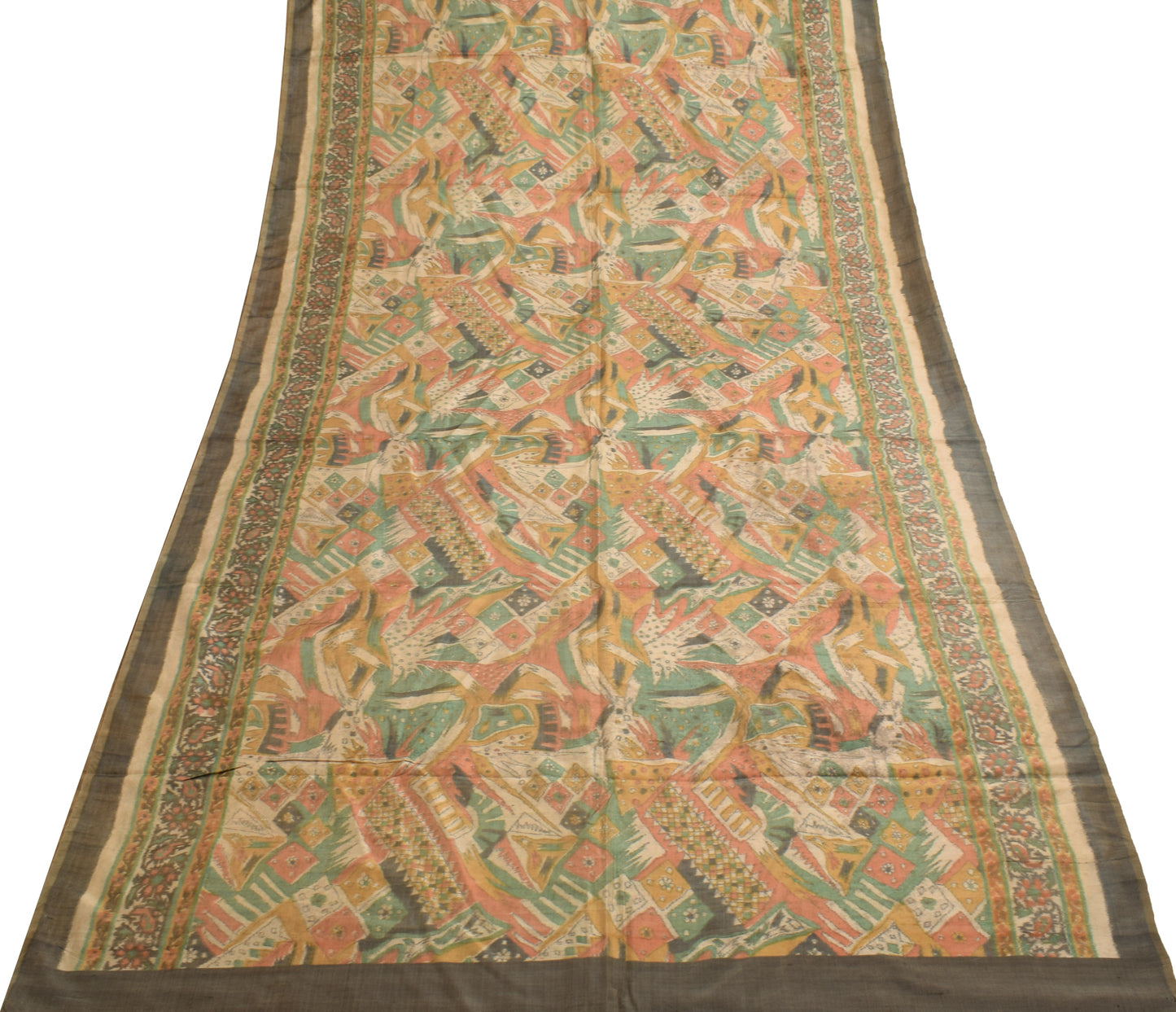 Sushila Vintage Light Brown Scrap Saree 100% Pure Silk Woven Soft Sari Fabric