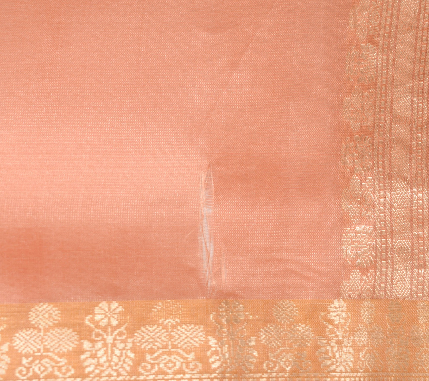 Sushila Vintage Peach Scrap Saree 100% Pure Silk Zari Woven Sari Craft Fabric