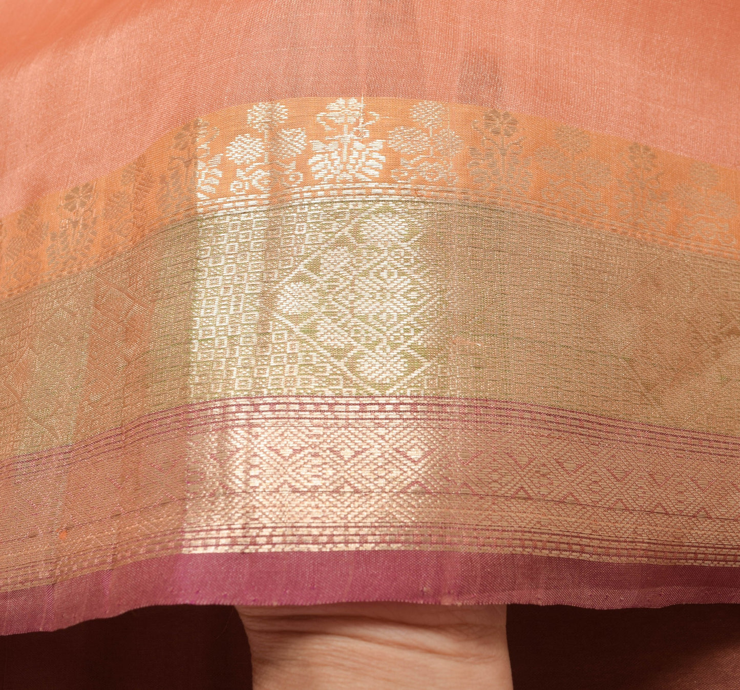 Sushila Vintage Peach Scrap Saree 100% Pure Silk Zari Woven Sari Craft Fabric