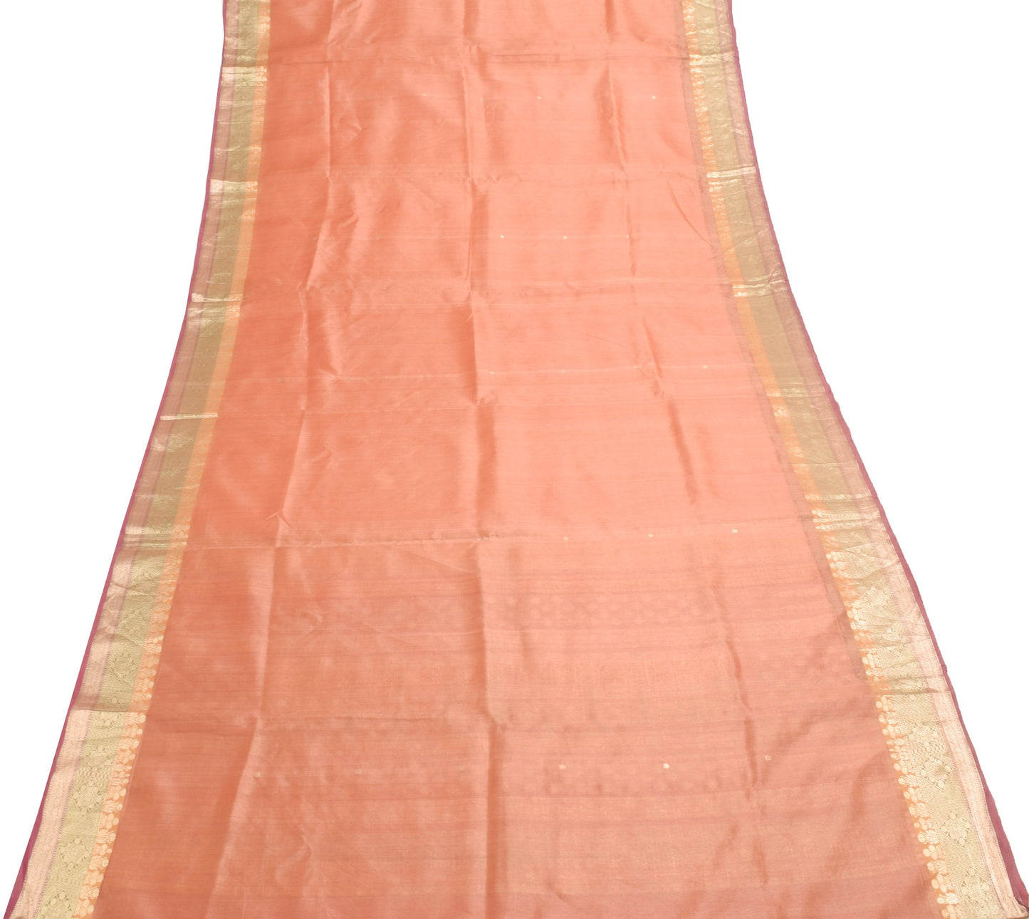 Sushila Vintage Peach Scrap Saree 100% Pure Silk Zari Woven Sari Craft Fabric