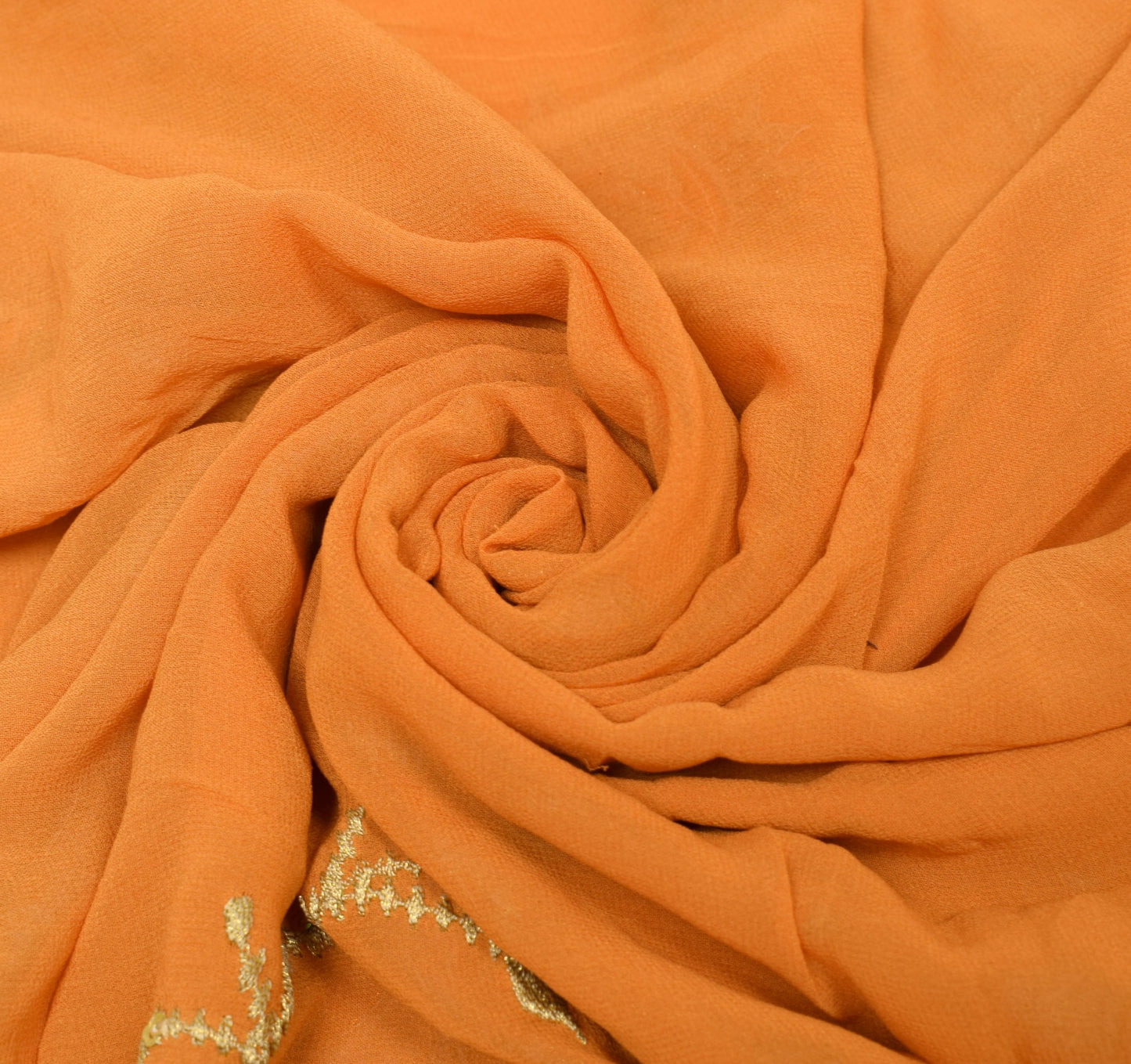 Sushila Vintage Orange Scrap Saree Pure Georgette Zari Embroidered Sari Fabric