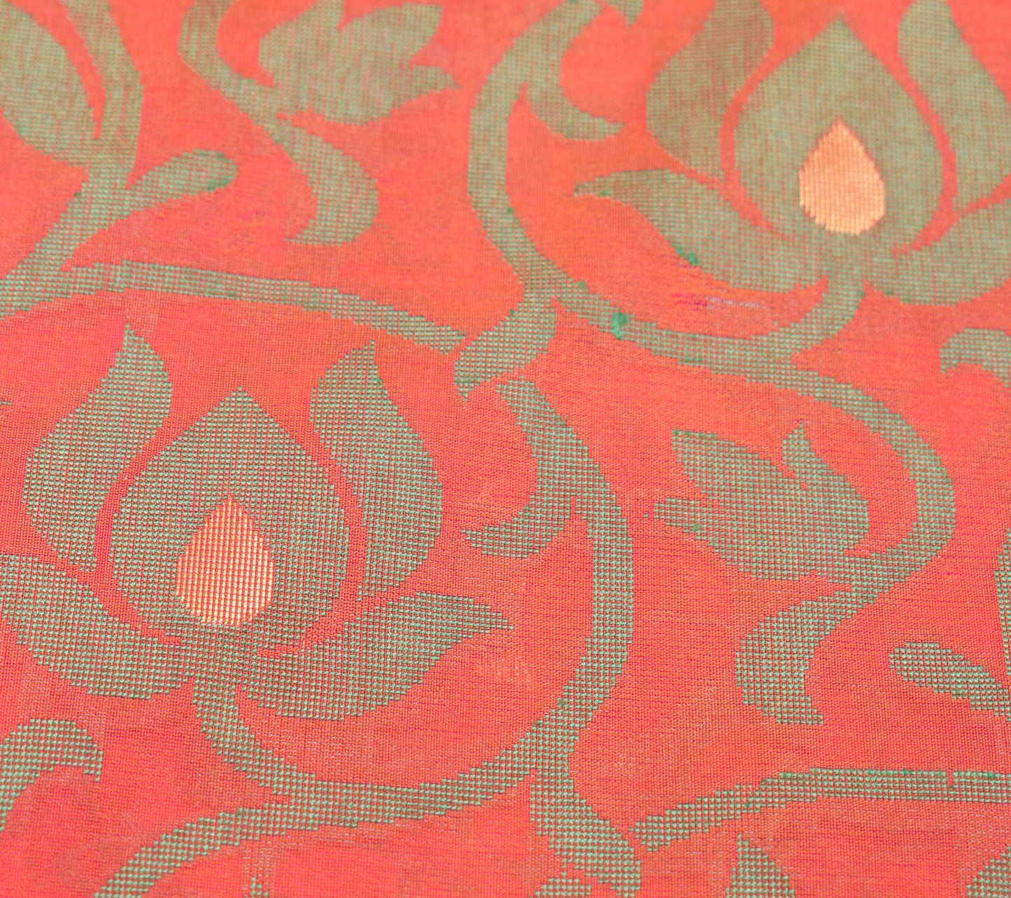 Sushila Vintage Orange Scrap Saree Hand Woven Pure Silk Sari 5yd Craft Fabric