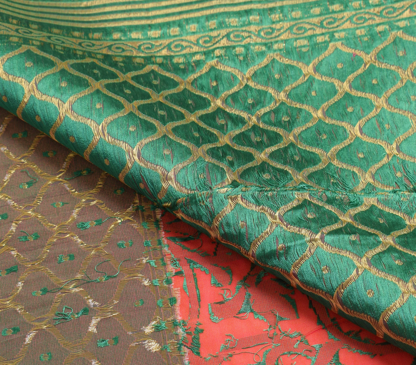 Sushila Vintage Orange Scrap Saree Hand Woven Pure Silk Sari 5yd Craft Fabric