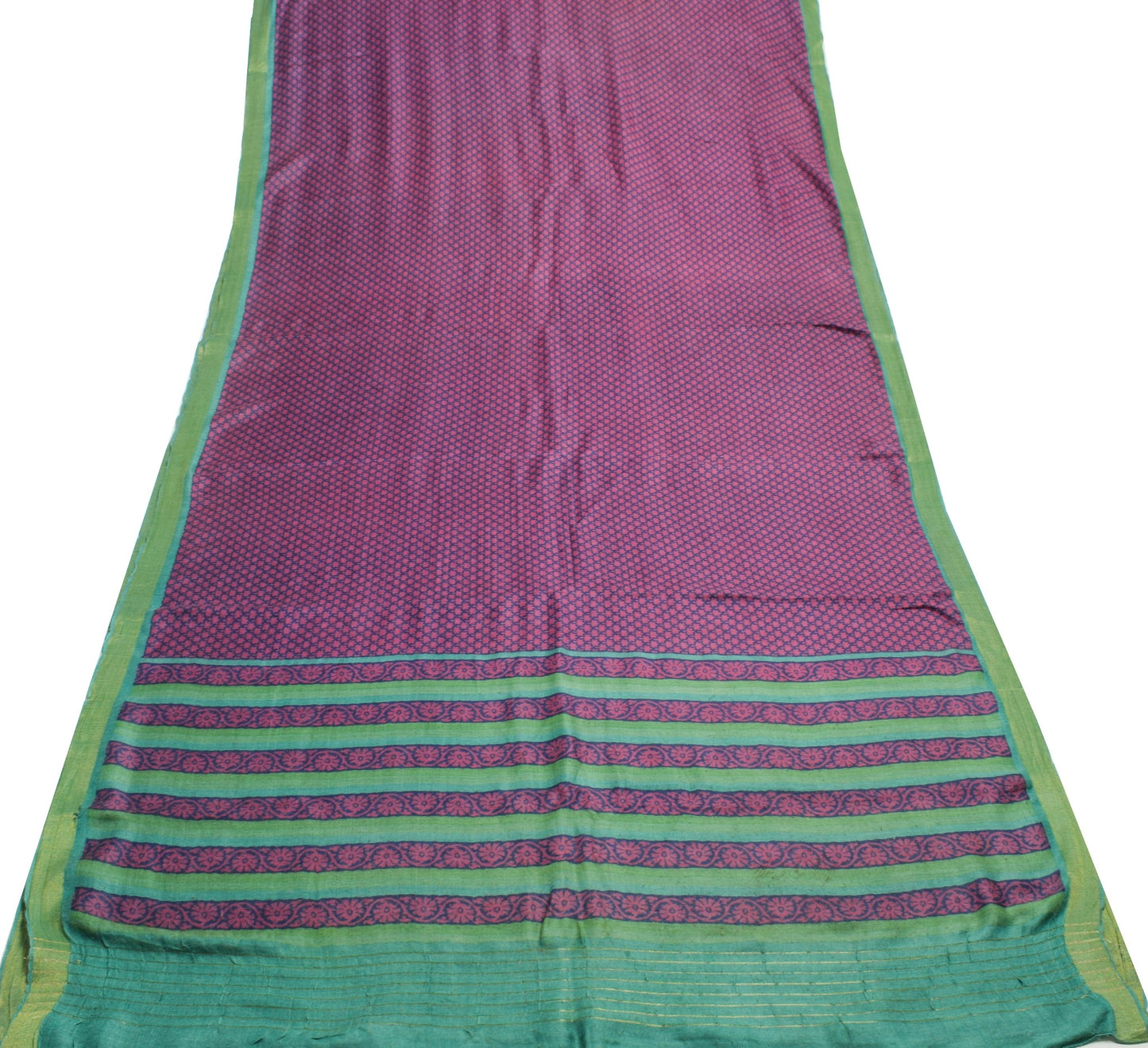 Sushila Vintage Blue Scrap Saree 1005 Pure Woolen BRANDED Printed Sari Fabric
