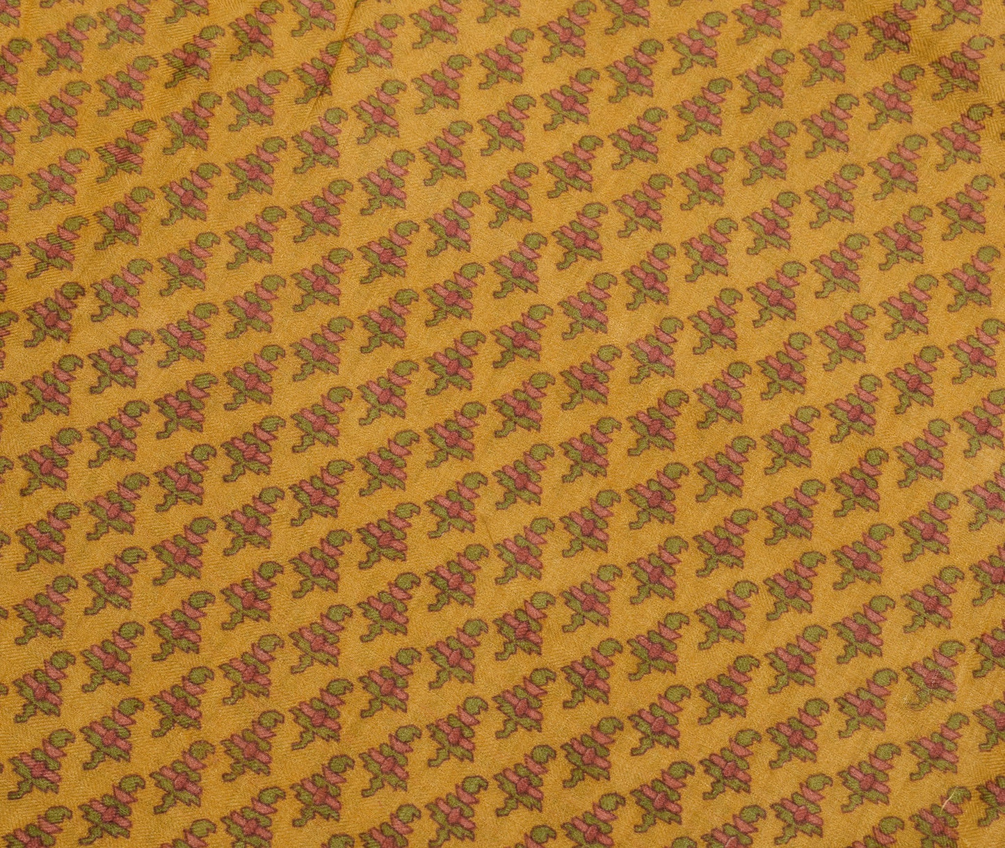 Sushila Vintage Pure Woolen Scrap Saree Woven BRANDED Mustard Sari Craft Fabric
