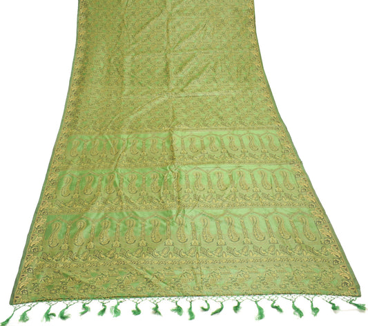 Sushila Vintage Green Art Silk Scrap Saree All Over Resham Woven 5YD Sari Fabric