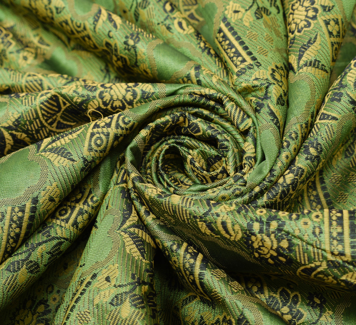 Sushila Vintage Green Art Silk Scrap Saree All Over Resham Woven 5YD Sari Fabric