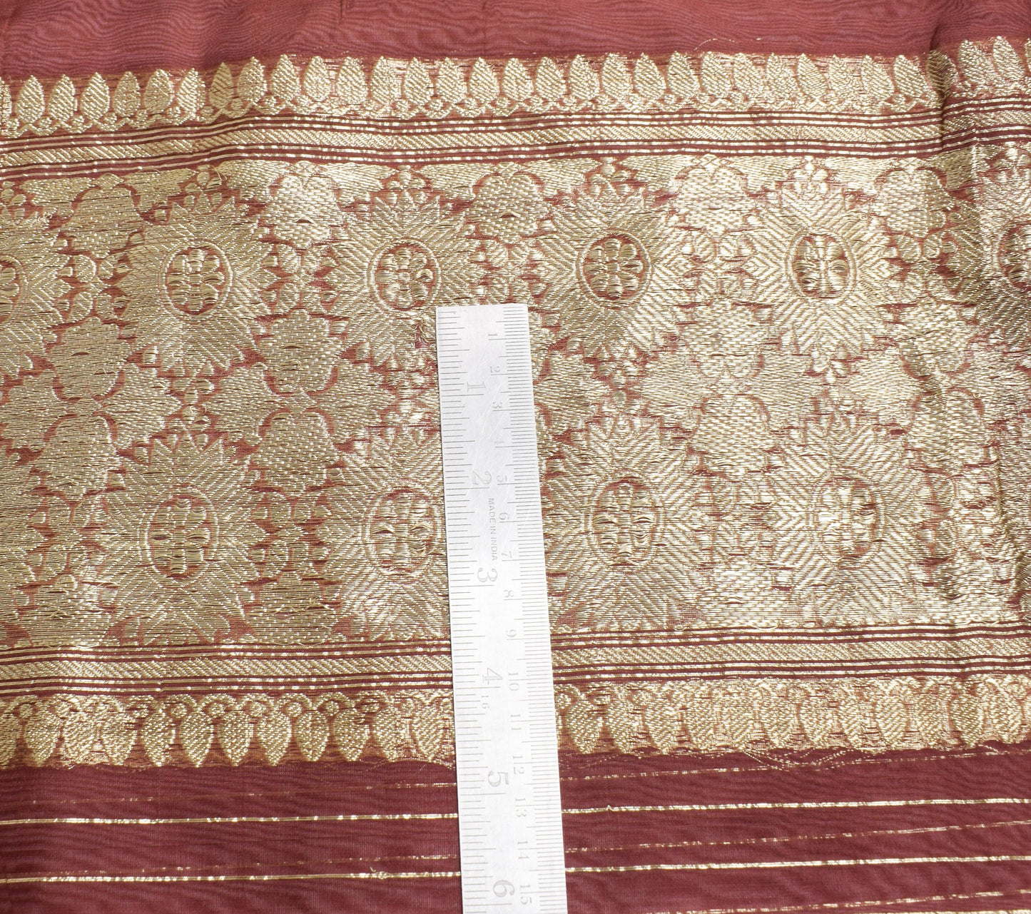Sushila Vintage Maroon Scrap Saree Art Silk Zari Brocade Wedding Sari Fabric