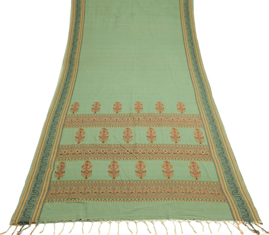 Sushila Vintage Green Scrap Saree Woven 100%Pure Cotton Soft Sari Remnant Fabric