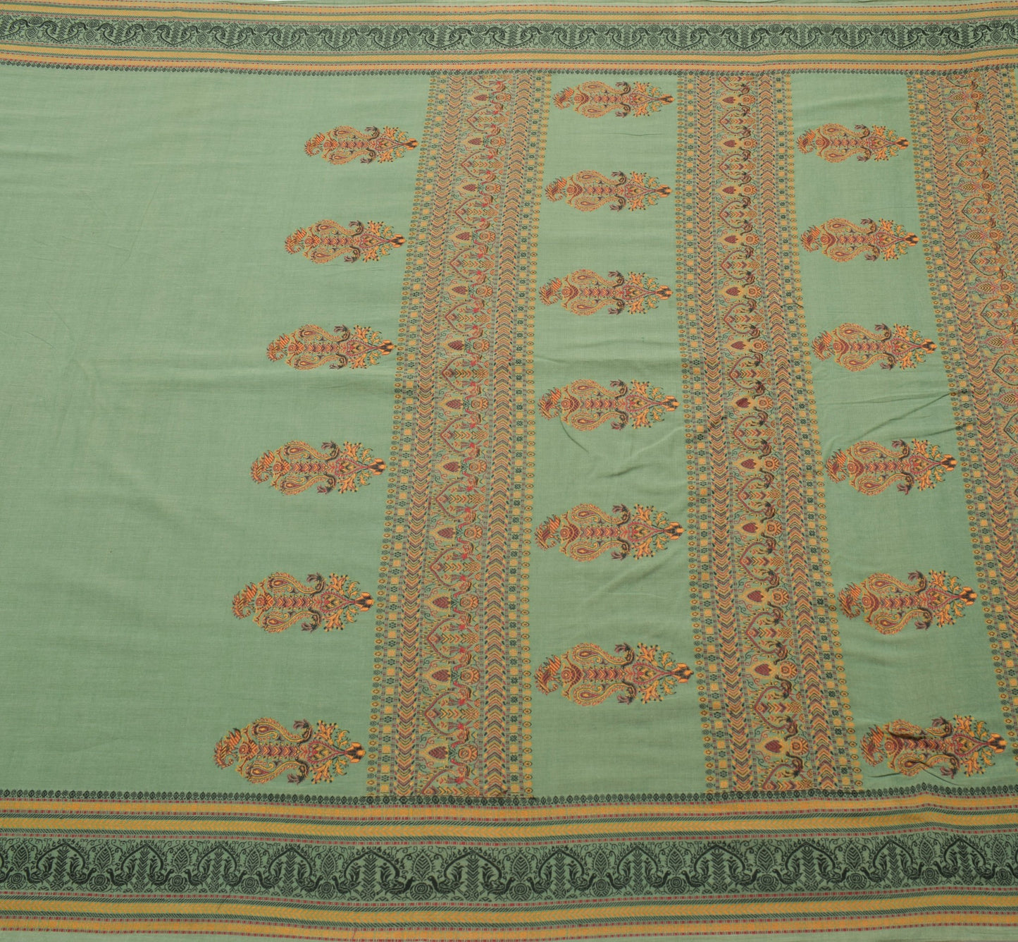 Sushila Vintage Green Scrap Saree Woven 100%Pure Cotton Soft Sari Remnant Fabric