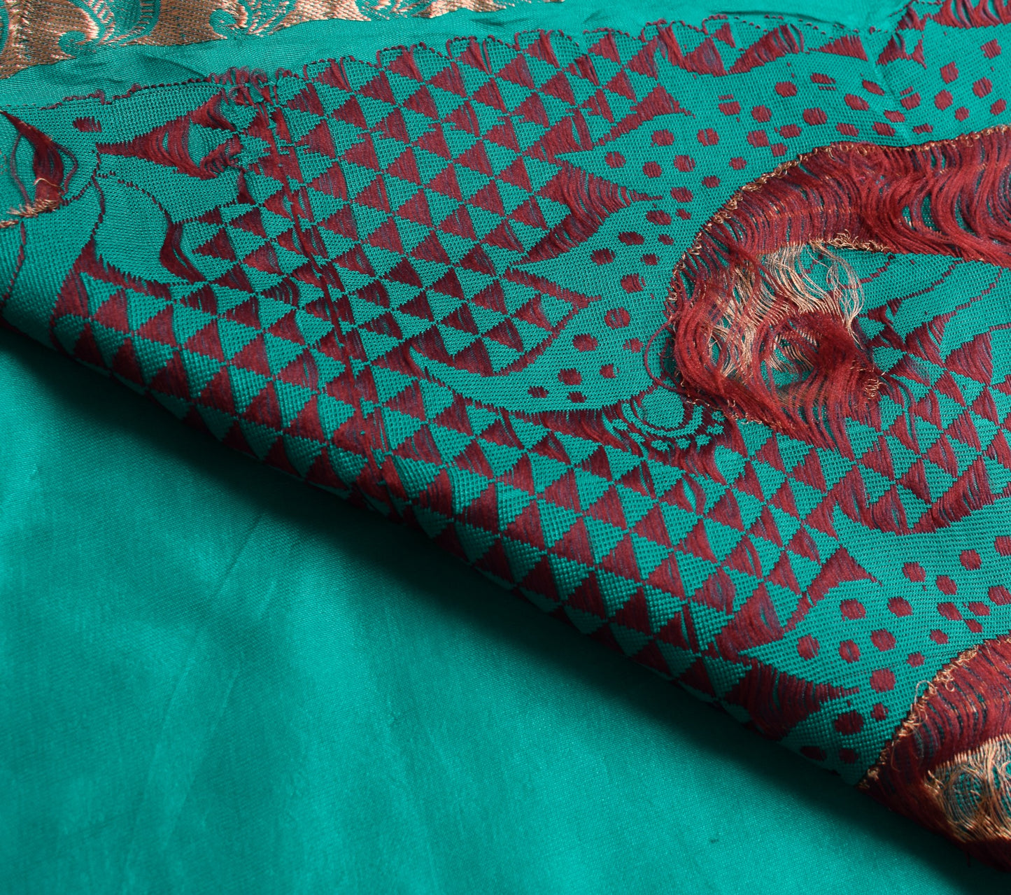 Sushila Vintage Aqua Green Scrap Saree Pure Silk Woven Soft Sari Remnant Fabric