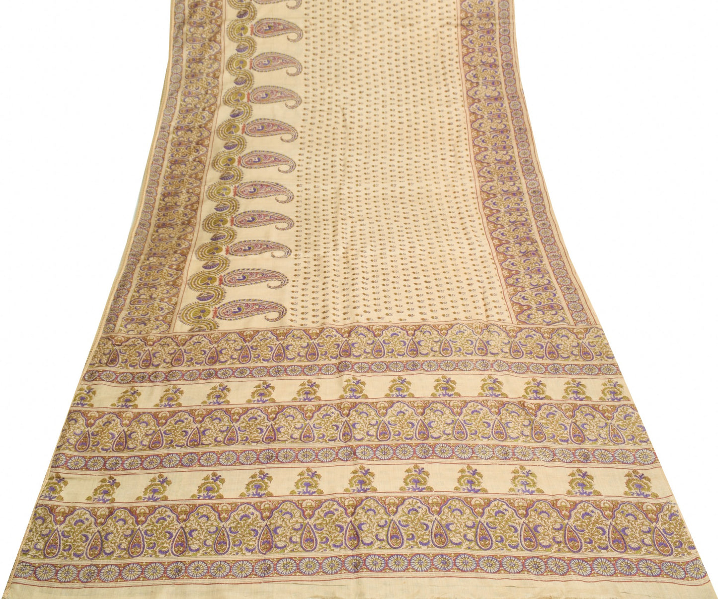 Sushila Vintage Brown Scrap Saree Pure Tussar Silk HandBlock Printed Sari Fabric