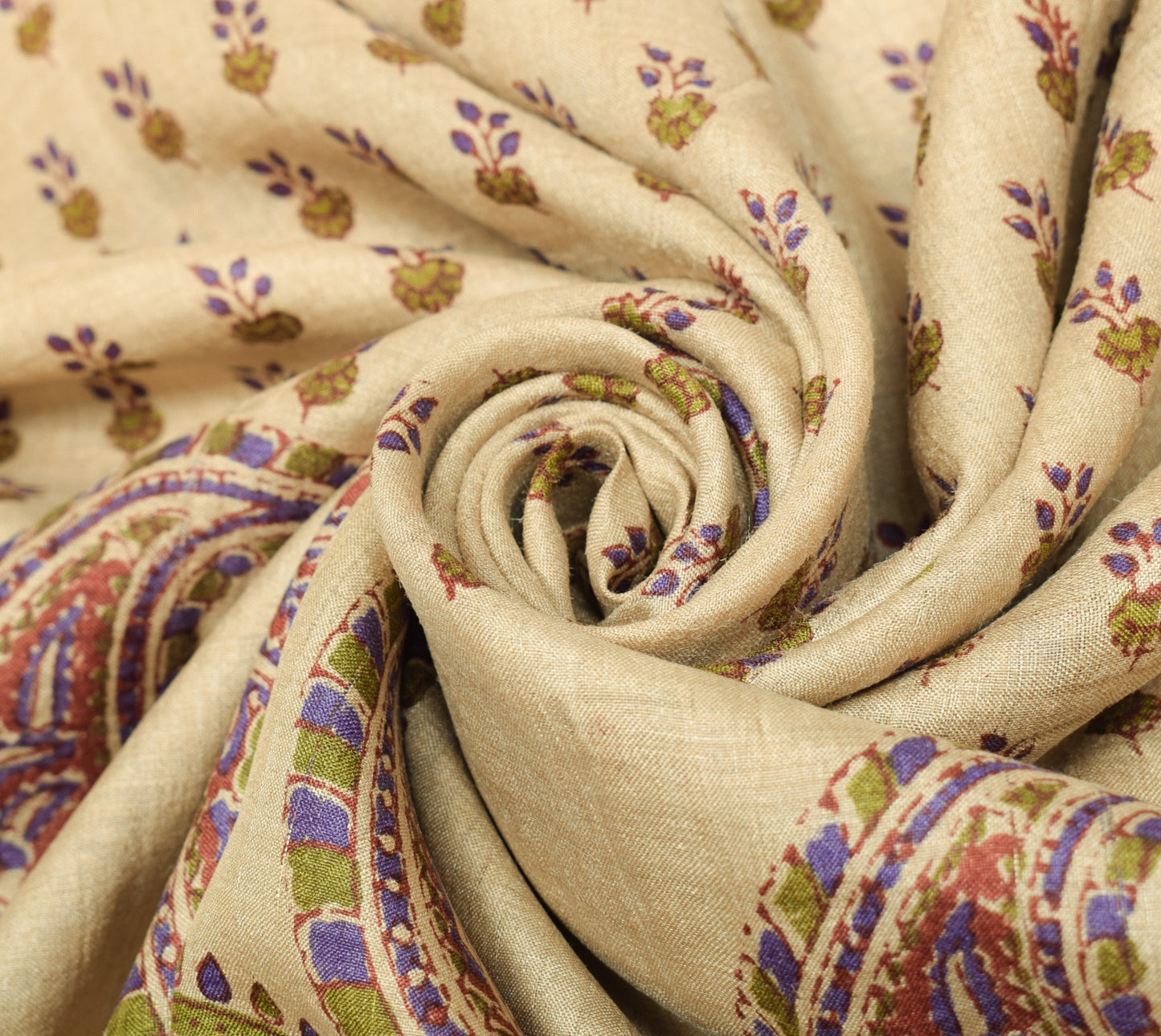 Sushila Vintage Brown Scrap Saree Pure Tussar Silk HandBlock Printed Sari Fabric