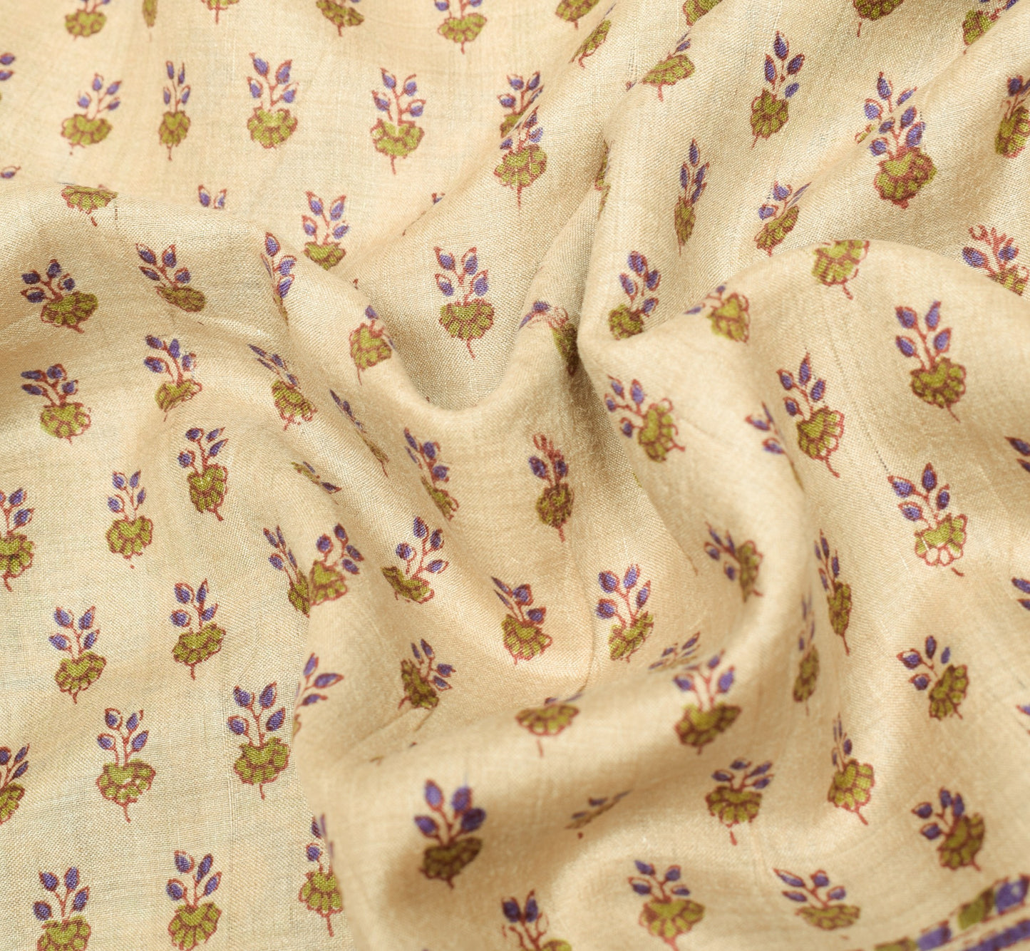 Sushila Vintage Brown Scrap Saree Pure Tussar Silk HandBlock Printed Sari Fabric
