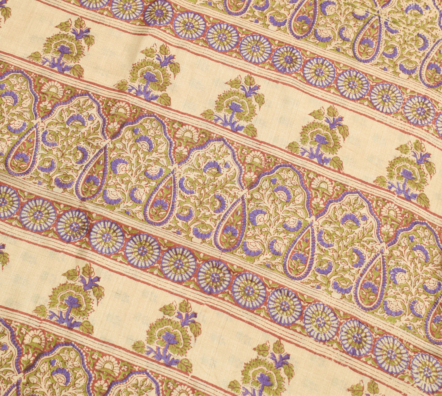 Sushila Vintage Brown Scrap Saree Pure Tussar Silk HandBlock Printed Sari Fabric