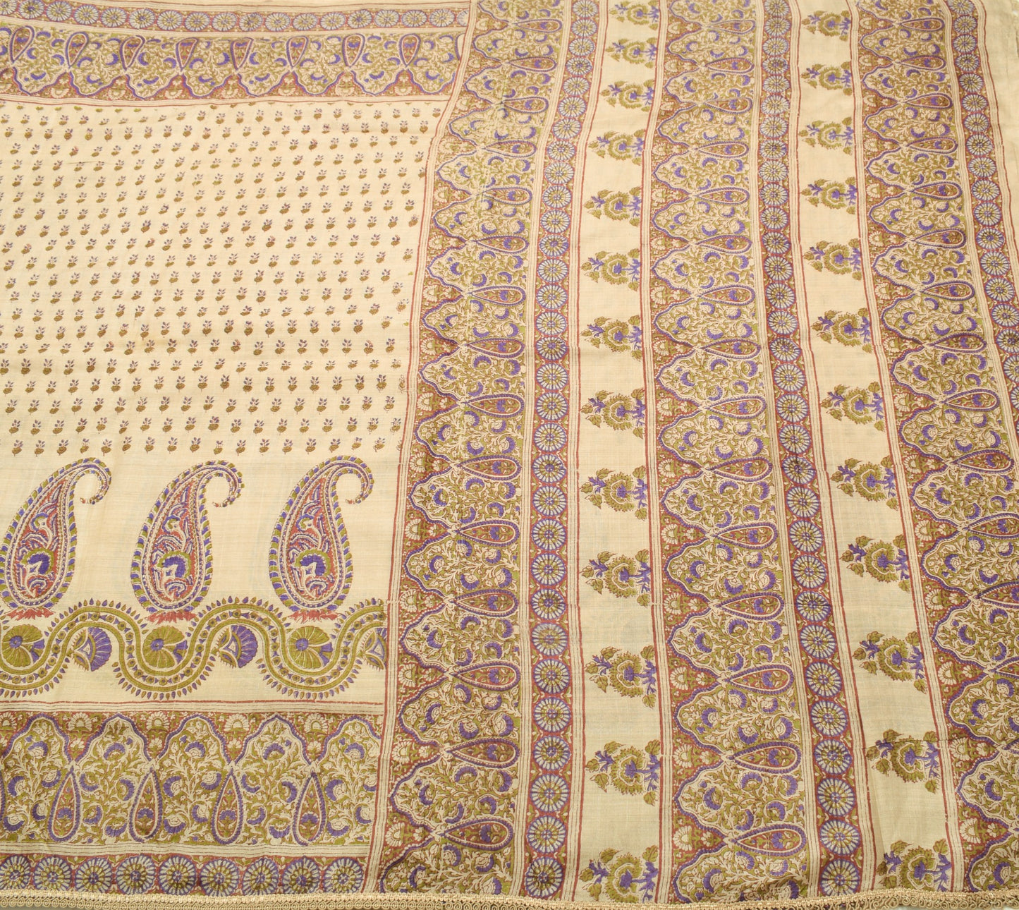 Sushila Vintage Brown Scrap Saree Pure Tussar Silk HandBlock Printed Sari Fabric