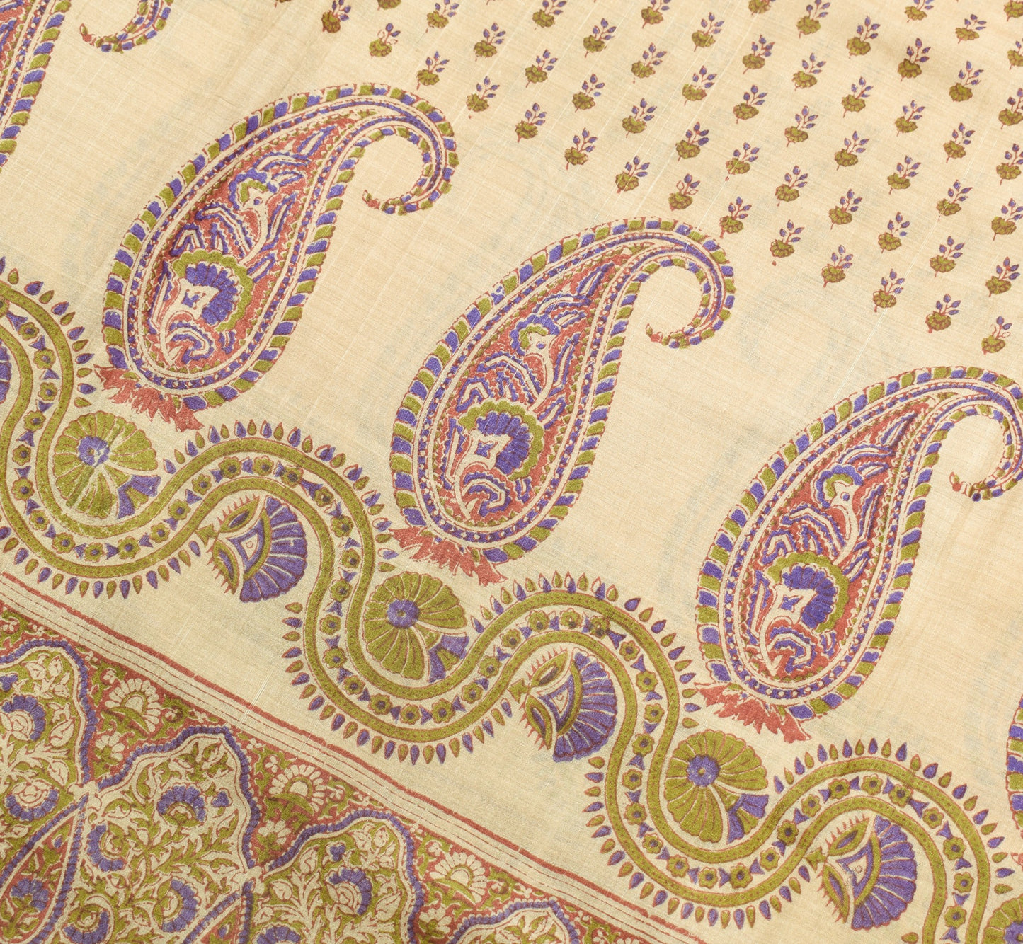 Sushila Vintage Brown Scrap Saree Pure Tussar Silk HandBlock Printed Sari Fabric