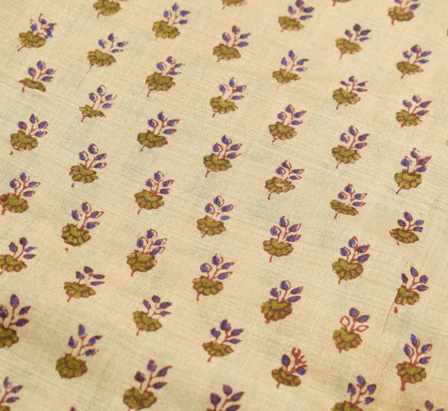 Sushila Vintage Brown Scrap Saree Pure Tussar Silk HandBlock Printed Sari Fabric