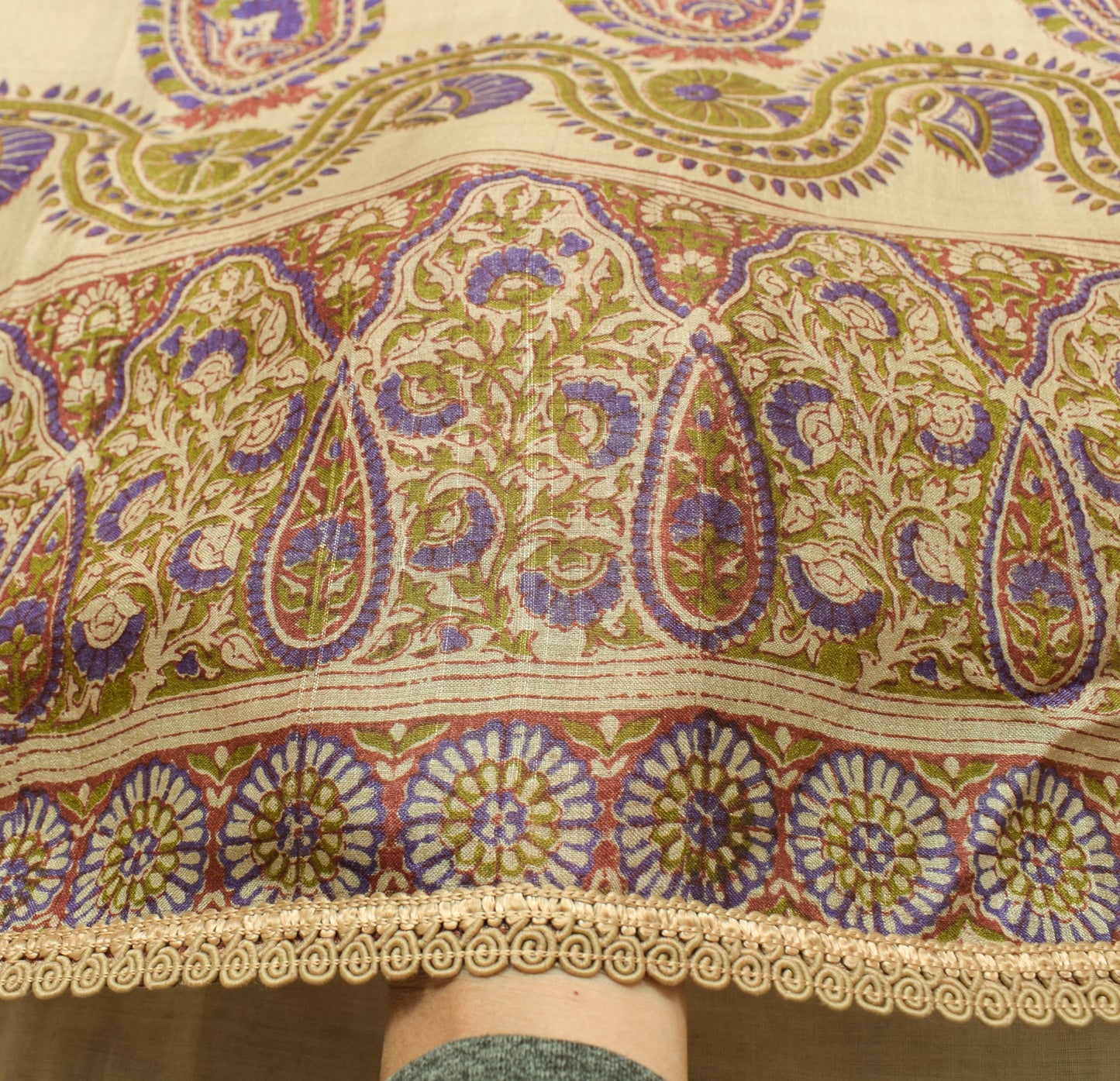 Sushila Vintage Brown Scrap Saree Pure Tussar Silk HandBlock Printed Sari Fabric
