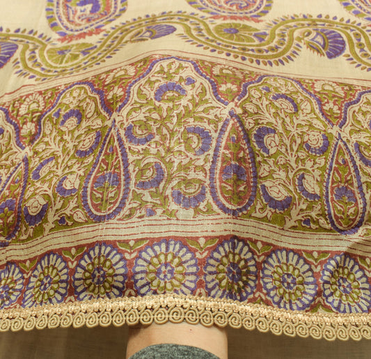 Sushila Vintage Brown Scrap Saree Pure Tussar Silk HandBlock Printed Sari Fabric
