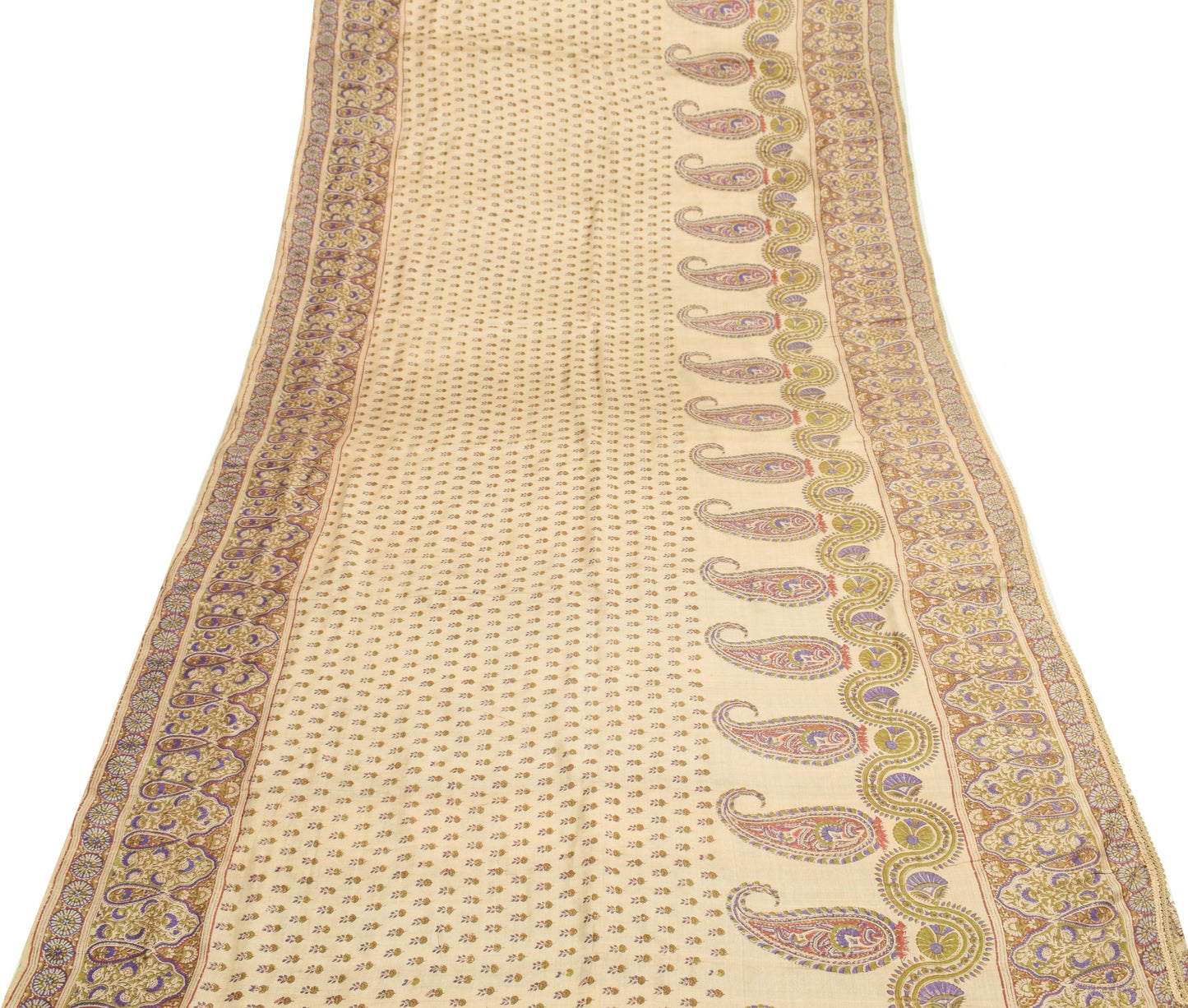Sushila Vintage Brown Scrap Saree Pure Tussar Silk HandBlock Printed Sari Fabric