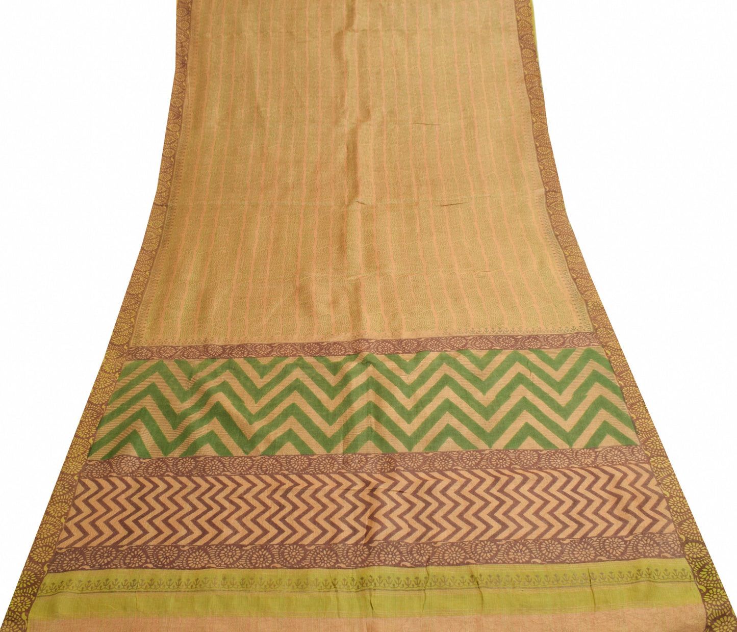 Sushila Vintage Scrap Pure Woolen Saree Hand Block Printed Sari Remnant Fabric