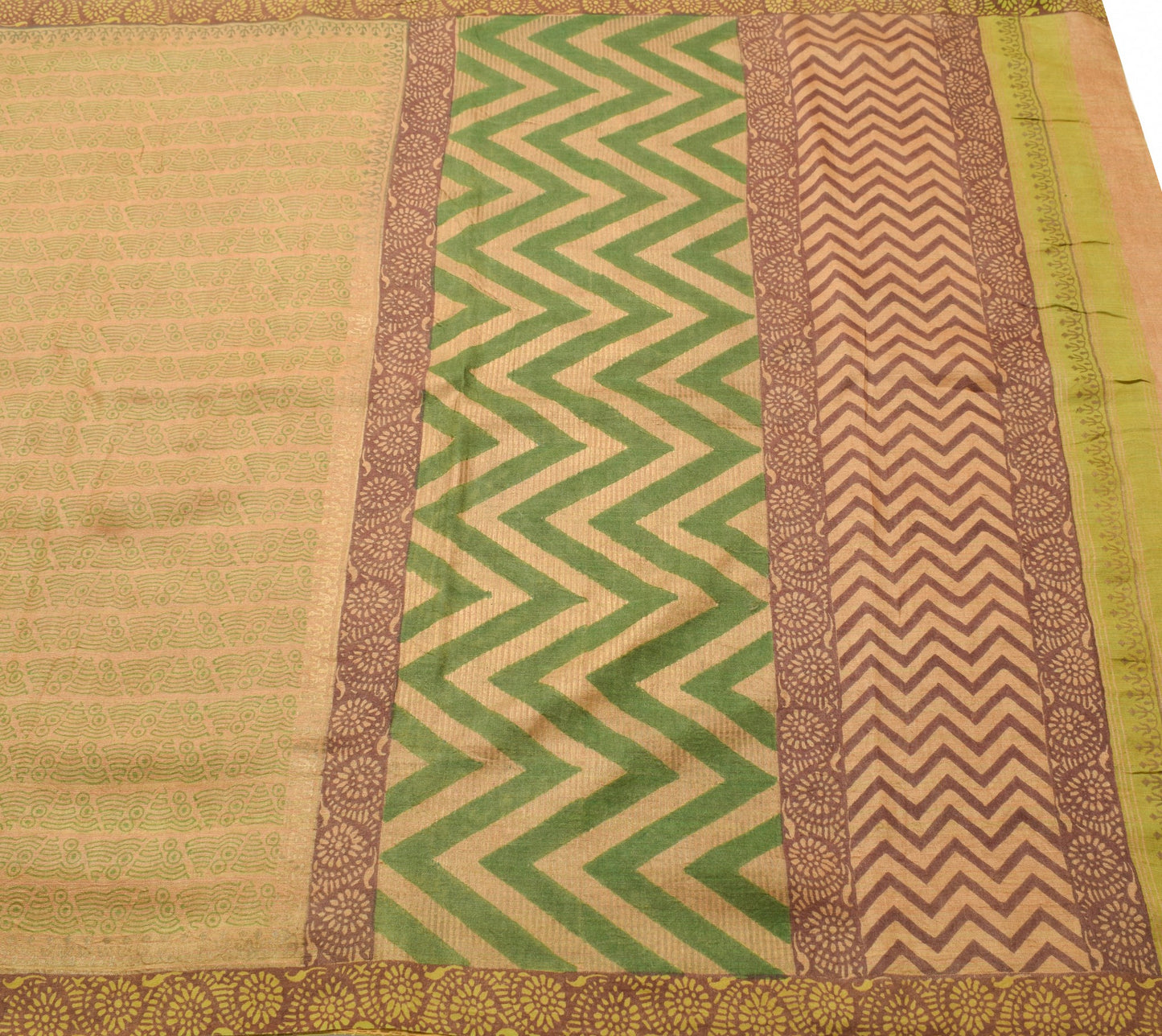 Sushila Vintage Scrap Pure Woolen Saree Hand Block Printed Sari Remnant Fabric