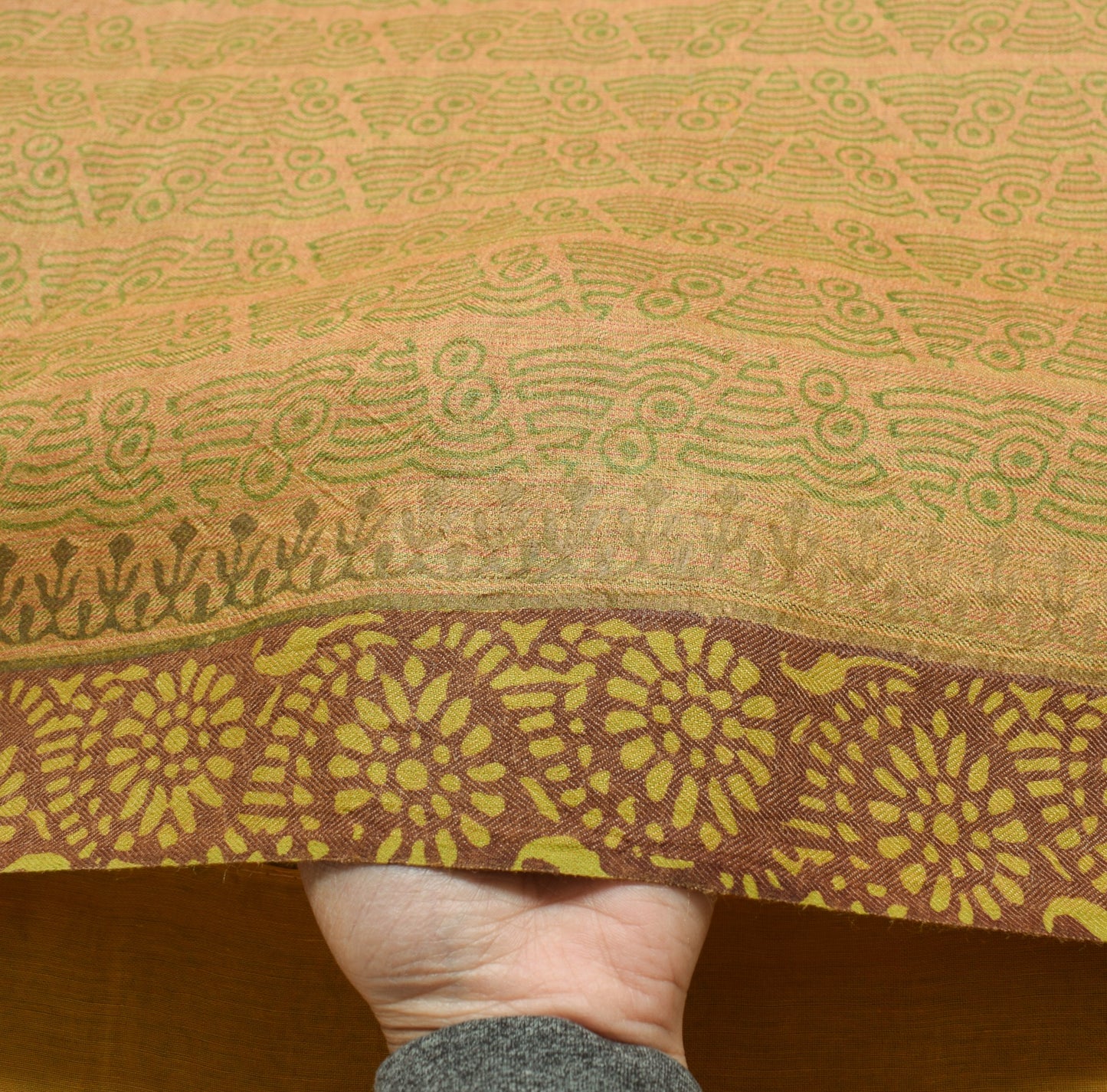 Sushila Vintage Scrap Pure Woolen Saree Hand Block Printed Sari Remnant Fabric