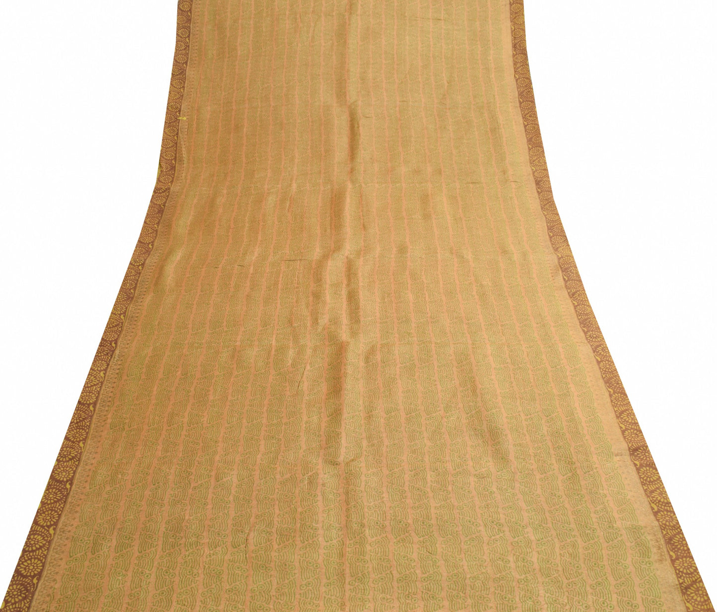 Sushila Vintage Scrap Pure Woolen Saree Hand Block Printed Sari Remnant Fabric
