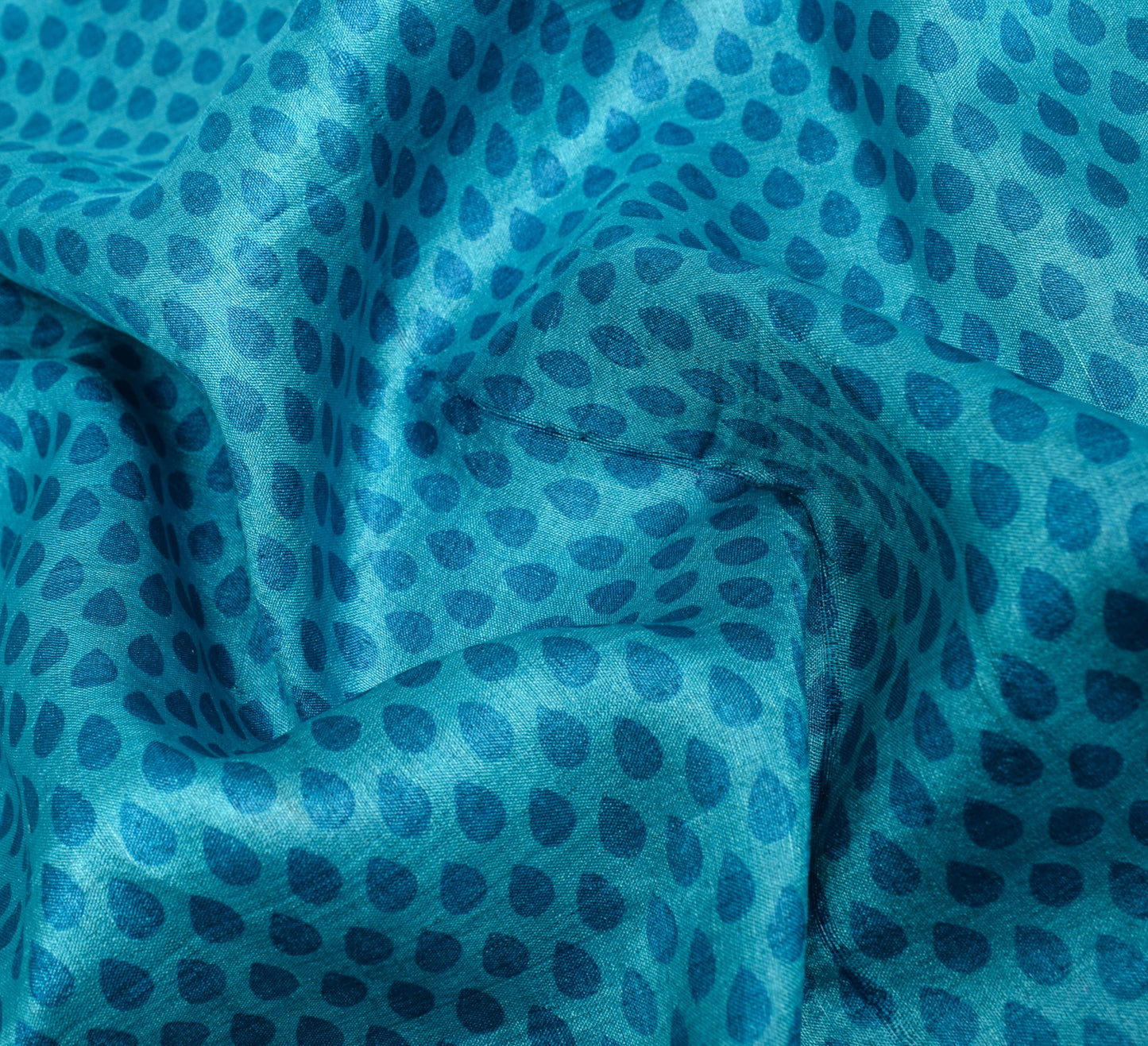 Sushila Vintage Turquoise Blue Scrap Saree Pure Tussar Silk Printed Sari Fabric