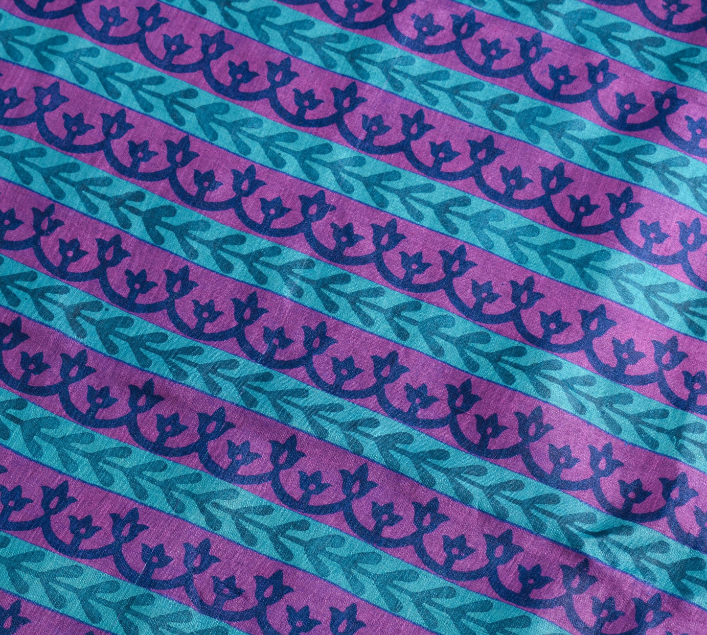 Sushila Vintage Turquoise Blue Scrap Saree Pure Tussar Silk Printed Sari Fabric