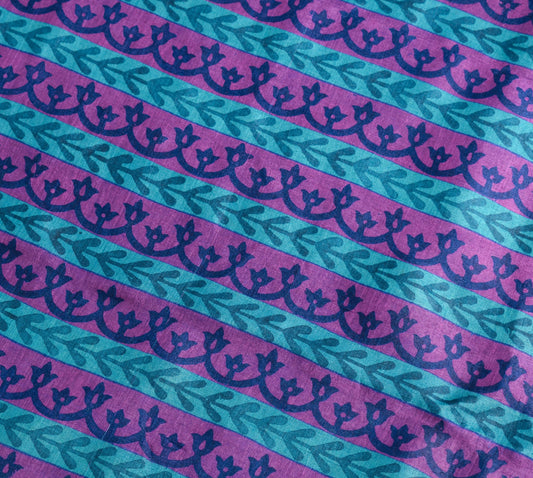 Sushila Vintage Turquoise Blue Scrap Saree Pure Tussar Silk Printed Sari Fabric