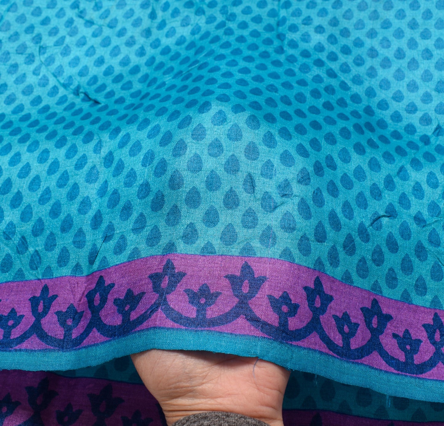 Sushila Vintage Turquoise Blue Scrap Saree Pure Tussar Silk Printed Sari Fabric